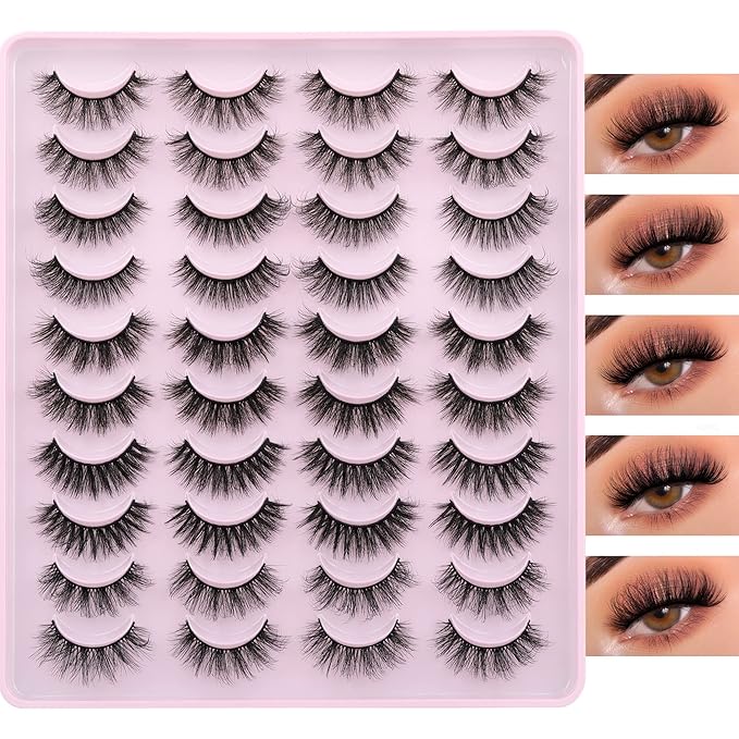 JIMIRE False Eyelashes Natural Fluffy Wispy Faux Mink Lashes 5D 14mm-18mm 5 Styles Mixed Lashes for Small Eyes Natural Look Fake Eyelashes 20 Pairs Multipack