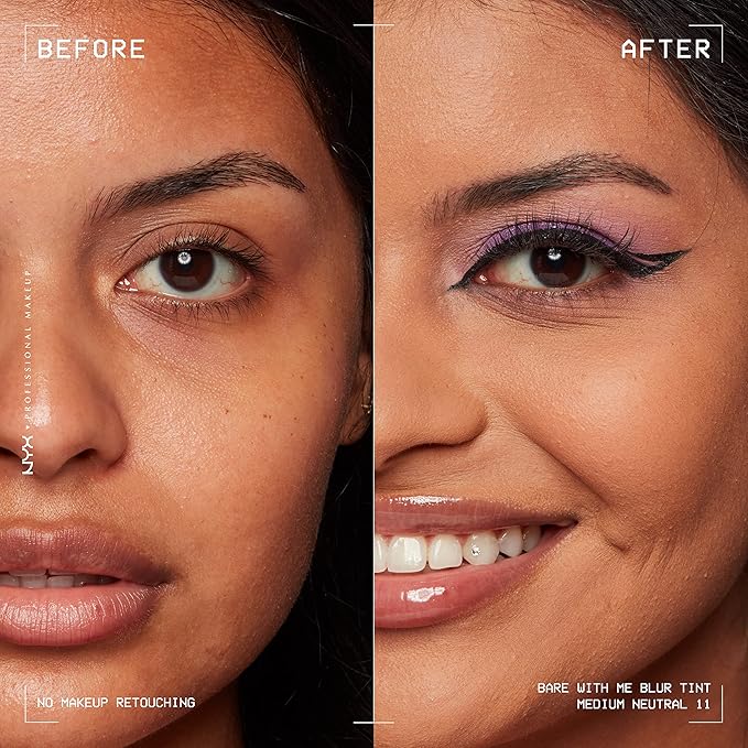 NYX PROFESSIONAL MAKEUP Bare With Me Blur Skin Tint Foundation Make Up with Matcha, Glycerin & Niacinamide - Medium Neutral