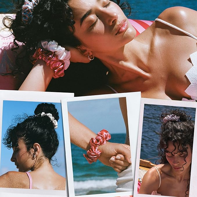 slip Large Scrunchie Midsummer | Set of 3 Pure Silk Large Scrunchies | Includes 1 Sunshade, 1 Bianca, 1 Midsummer | 100% Mulberry Silk, Anti-Crease, Gentle on Hair, Reduces Breakage