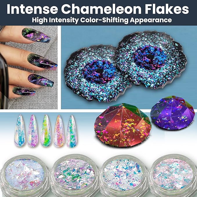 Chameleon Flakes & Chameleon Aurora Opal Flakes - Chameleon Flakes for Resin, Nails - Chameleon Mica Powder for Epoxy Resin, Paint