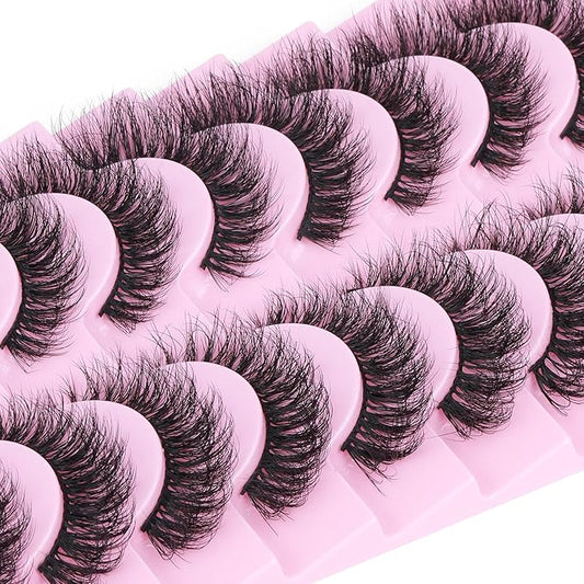 Mink Lashes 10 Pairs False Eyelashes D Lashes Natural Cat Eye Volume Faux Mink Lashes Wispy 18 mm 5D Thick Soft Eyelashes Pack by FANXITON