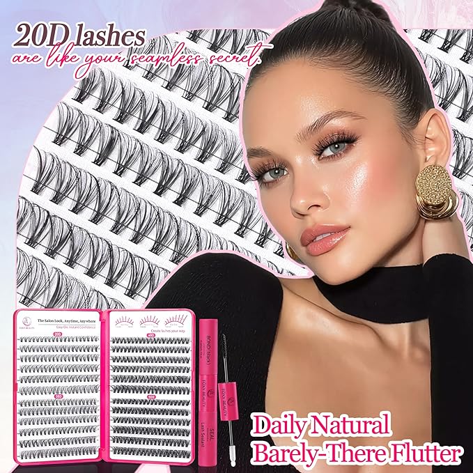 Waltz Lash Clusters Kit - Lash Clusters Lash Extension Kit with Bond and Seal Eyelash Cluster 20D30D40D50D-0.07D Cluster Eyelash Extensions Eyelash Extension Kit DIY at Home
