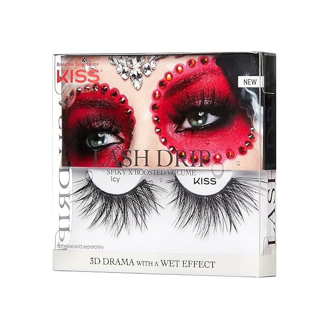 KISS Halloween Lash Drip False Eyelashes, Spiky X Boosted Volume, Unique Wet Look Hydrated Effect, Multi-Length Rewearable Fake Eyelashes, Wispy Crisscross Lash Pattern, Style ‘Icy’, 1 Pair, Packaging May Vary