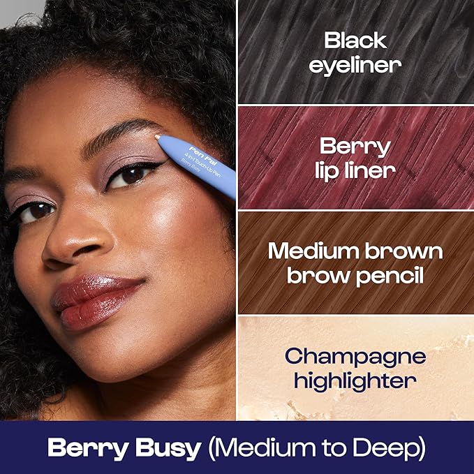 Alleyoop Pen Pal Touch-Up 4-in-1 Makeup Pen, Berry Busy (Medium - Deep) - Travel Make Up Set with Eyeliner, Brow Pencil, Highlighter & Lip Liner - High-Pigment Formula, Easy & Smooth Application